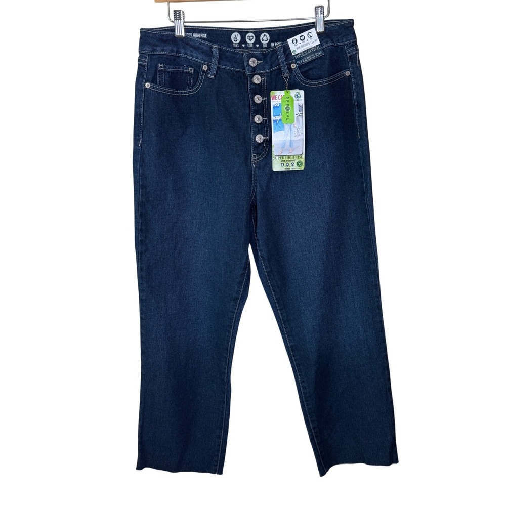 Rewash Women 11/30 Dark Solid Mom Stovepipe Jeans Super High Rise Button Fly